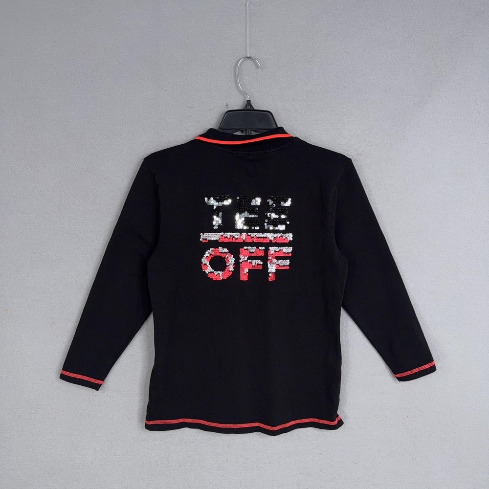 100% by Girls Golf Polo Shirt Womens Large Black Red Long Sleeve Tee Off Sequin